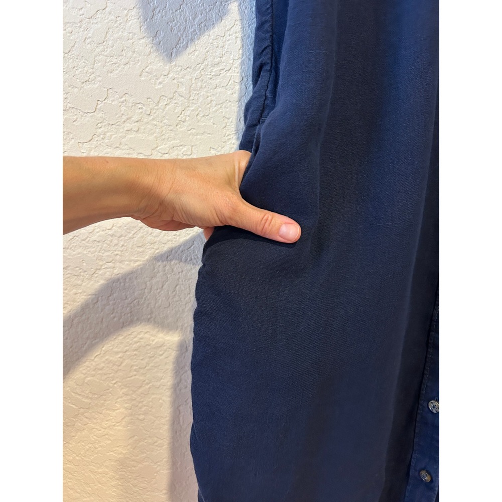 J. Crew Shirt Dress Sz M Navy Blue 100% Linen Relaxed Beach Resort Vacay Preppy - Picture 3 of 9